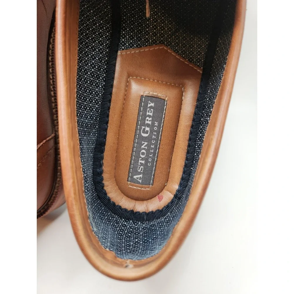 Aston Grey Shoes Mens Size 11.5 Brown Leather Slip‎ On Oxford Dress Formal